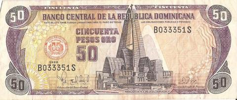 Billete de República Dominicana 50 Pesos Oro 1998 Solo para Conocedores Coleccionistas