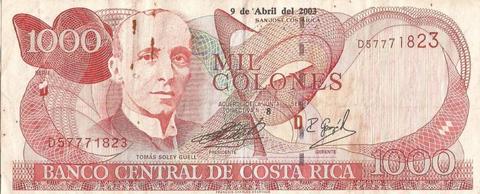 Billete de Colones Denominación 1000 CostaRica 2002 Coleccionistas Conocedores
