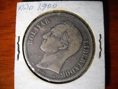 Moneda 5 Bolivares Año 1903 25 Gram Plata LEI 900
