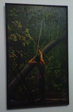 cuadro enmarcado indigena caceria indio amazonas arte bolivar obra decoracion selva venezuela obra