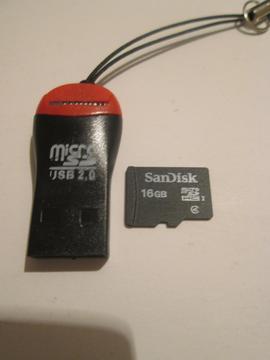 Memoria Sandisk 16Gb Micro, con lector de tarjetas