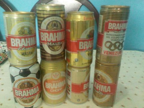 Se vende 8 latas de colección de BRAHMA,, antiguas,,vacías