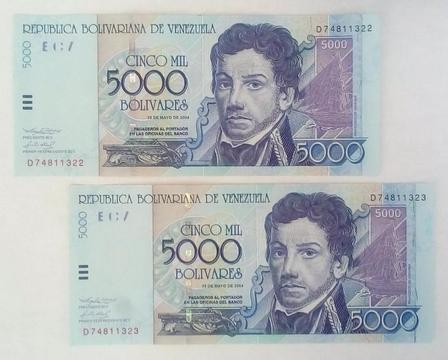 Billetes Consecutivos De 5000 Del Año 2004 Serial D7