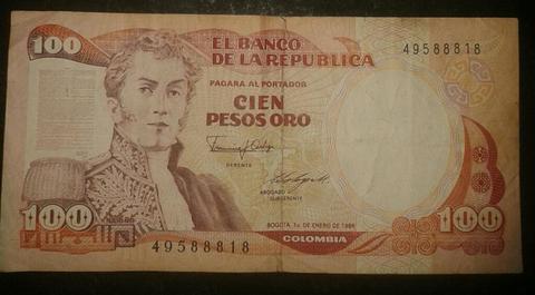 Billete de Coleccion 100 Pesos Colombian