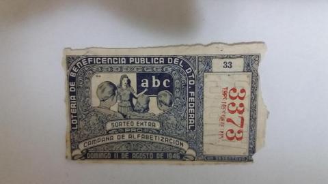ANTIGUO BILLETE DE LOTERIA DE LA BENEFICENCIA PUBLICA DEL DTTO. FEDERAL AÑO 1946